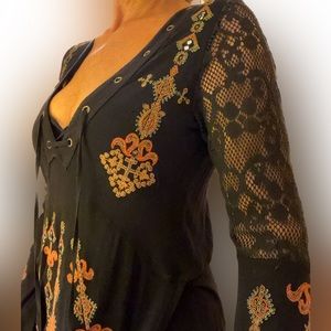 Free People embroidered studded unique long top size S worn once great condition